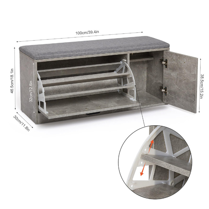 14 Pair Shoe Storage Bench, Grey