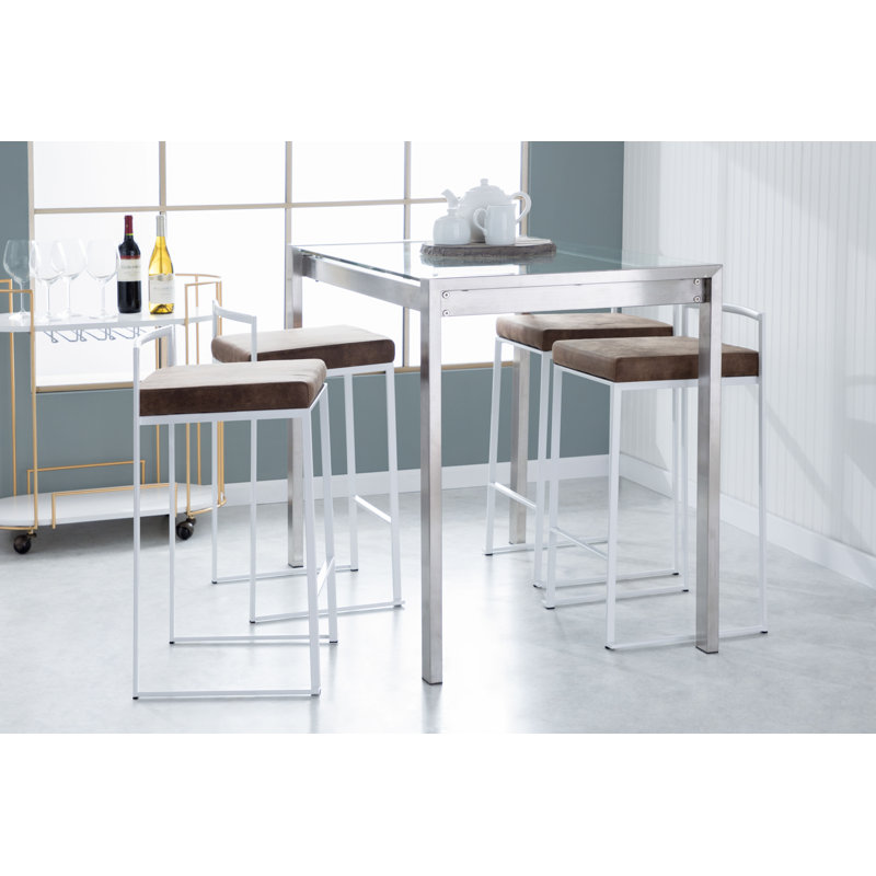 Ernestine Upholstered Stackable Bar & Counter Stool (Set of 3), Counter Stool (27" Seat Height), Cowboy Brown Polyester/White