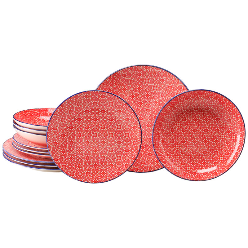 Mediterranean Stoneware Dinnerware Set Piece, Blue/Red/White