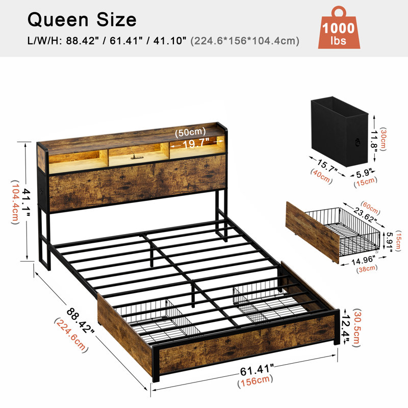 Antioch Bed, Queen, Brown