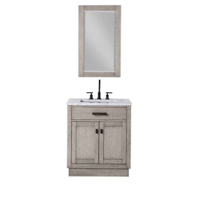 Chestnut 30" Carrara White Marble Countertop Bath Vanity with Faucet, Faucet Included, Brown Oak