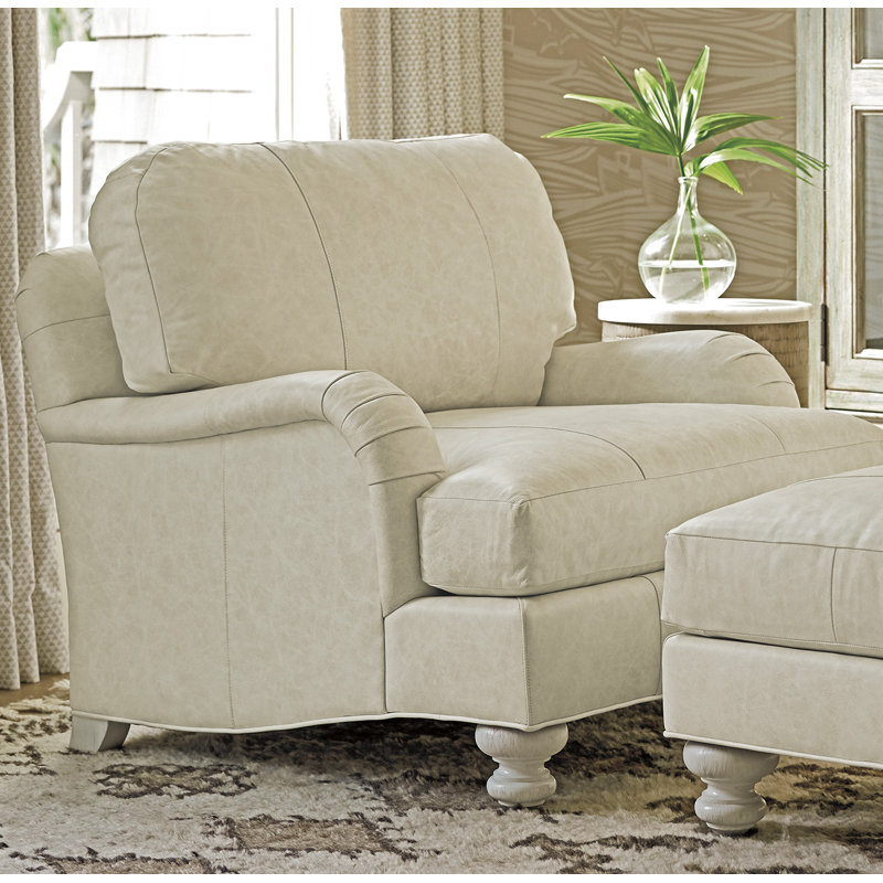 Shell White Leather and Wood Armchair
