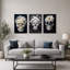Triptyque floral blanc et crâne sur fond sombre, ensemble de 3 toiles murales pour l'Halloween-514398055
