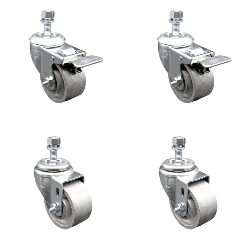 Ensemble de roulettes TS 4 roues de 3 po et tiges de 1/2 po - 2 avec TTL BRK