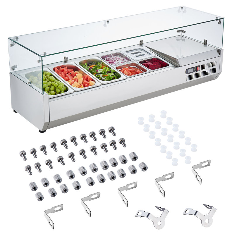 51'' Stainless Steel Refrigerated Condiment Prep Station with Glass Guard
