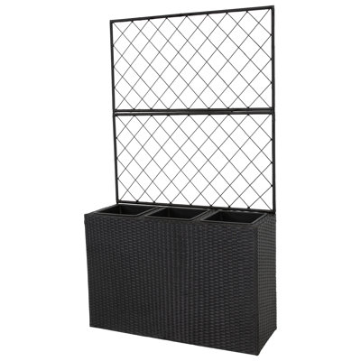Boîte à fleurs en osier à 3 sections avec treillis - noir