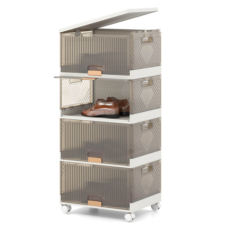 4-Cube Stackable Storage Bins with Detachable Wheels 13.5Gal Large Organizer