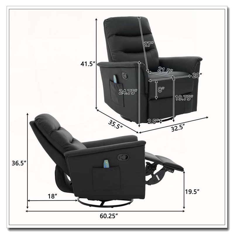 Manual Recliner Chair Rocking and Swivel Recliner Nursery Rocking Recliner Massage Recliner with 8-Point Massage Function and Adjustable Backrest