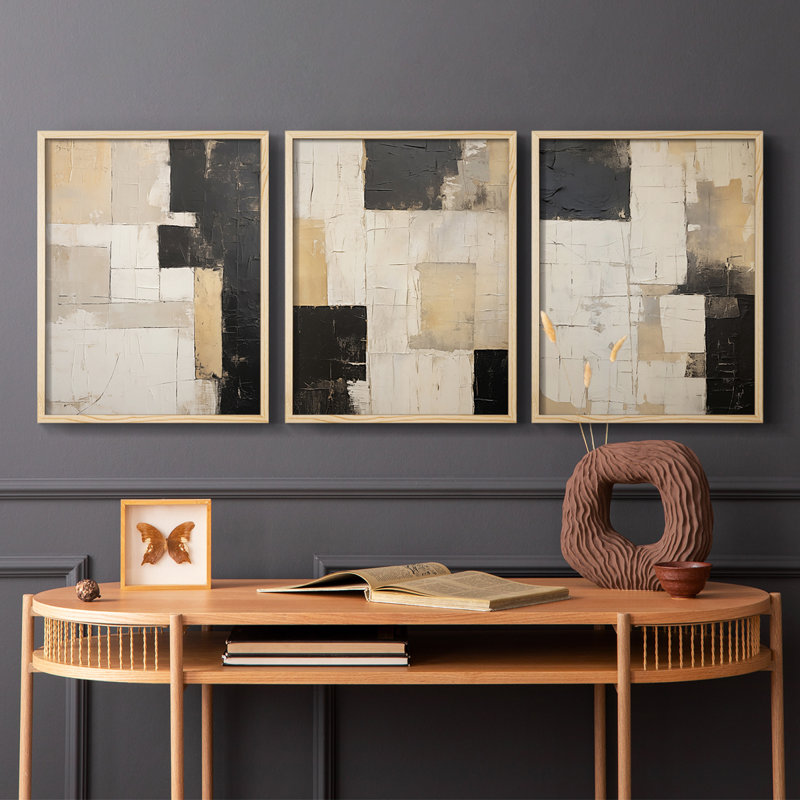 Abstract  Series  CLXV  -Set Of 3 Framed Giclee Prints -Ready to Hang, Natural Framed, 10" H x 8" W