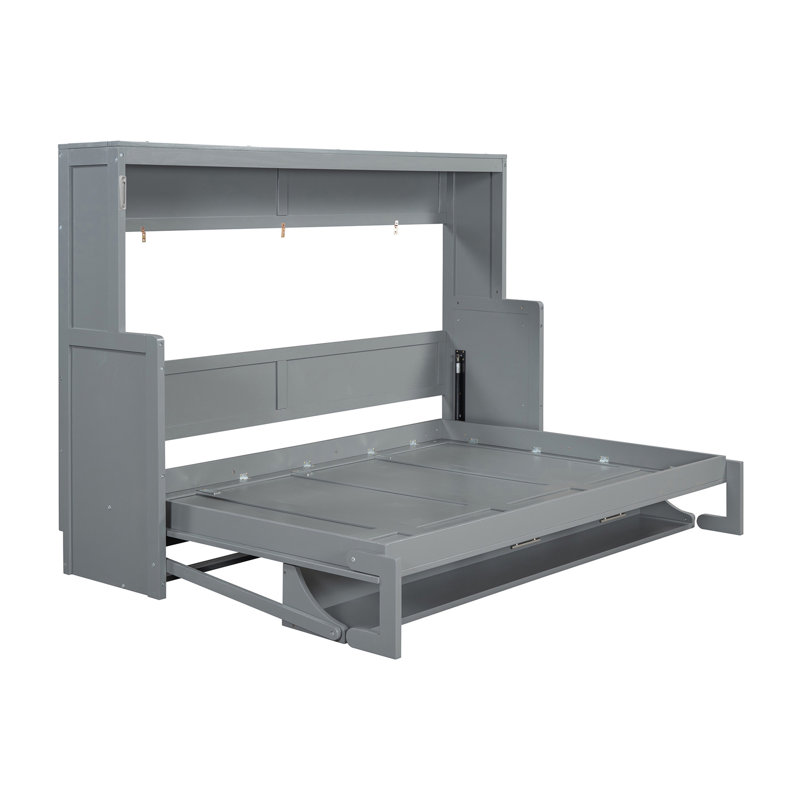 Lit escamotable double avec bureau à levage hydraulique, gris