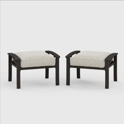 Set Of 2 All-Weather Metal Ottomans With Plush Cushions, Multi-Functional And Durable For Outdoor And Indoor Use