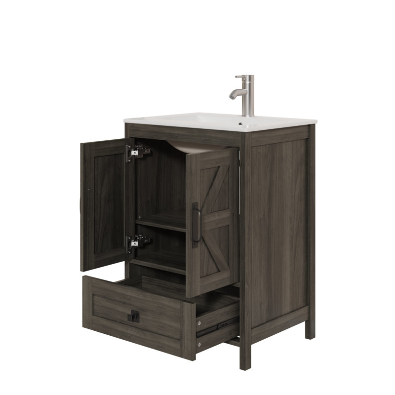 24" Bathroom Vanity Set With Drop-in Sink and Faucet, Hidden Storage Space, 24", Gray