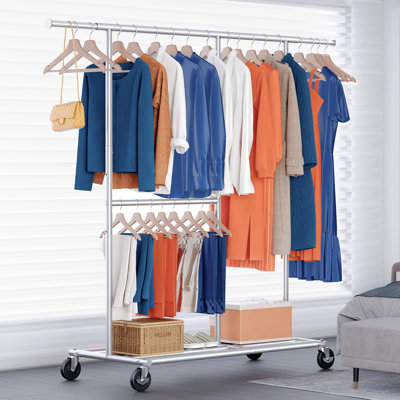 Clothes Rail with Wheels, Adjustable Height & Extendable Rod - 209kg (460lbs) Capacity