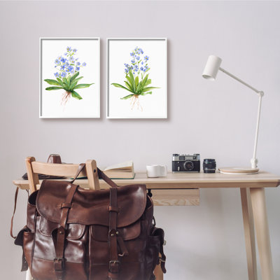 «Bluebird Garden Floral Bunch Spring Flower Bouquets» par Sally Swatland, ensemble de 2 reproductions d'art sur toiles