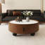 Table basse Mid-Century moderne avec rangement caché et plateau en pierre