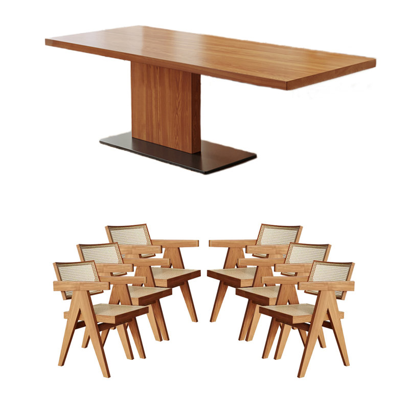 Solid wood ash dining table set, 29.53"H x 78.74"L x 35.43"W