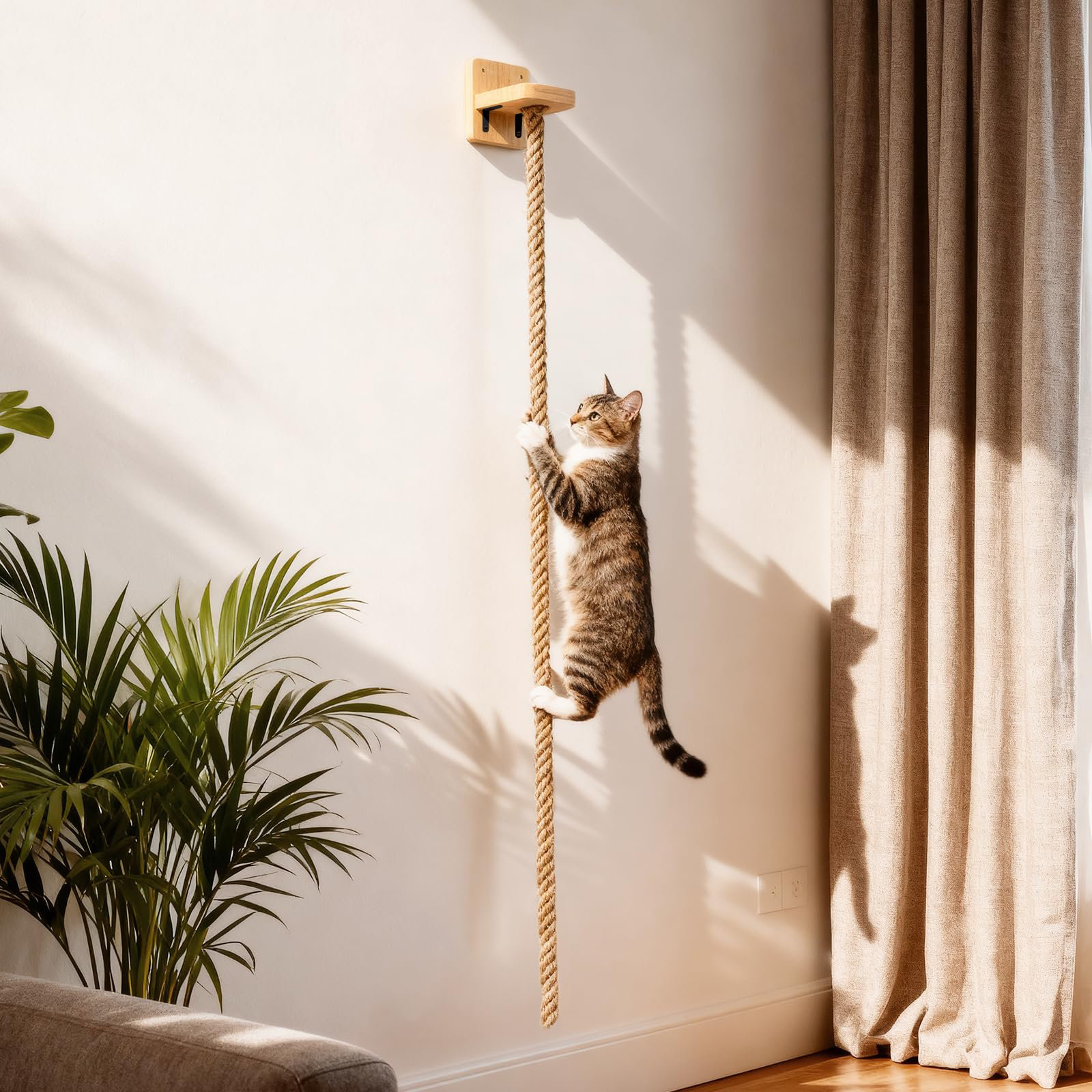 Tucker Murphy Pet™ 55" Cat Climbing Rope with Wood Shelf Wall Mounted & Reviews | Wayfair