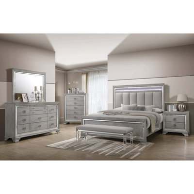 Contemporain 1pc gris clair brun finition 6 tiroirs de rangement commode à bijoux miroir en bois massif magnifique mobilier de chambre en bois