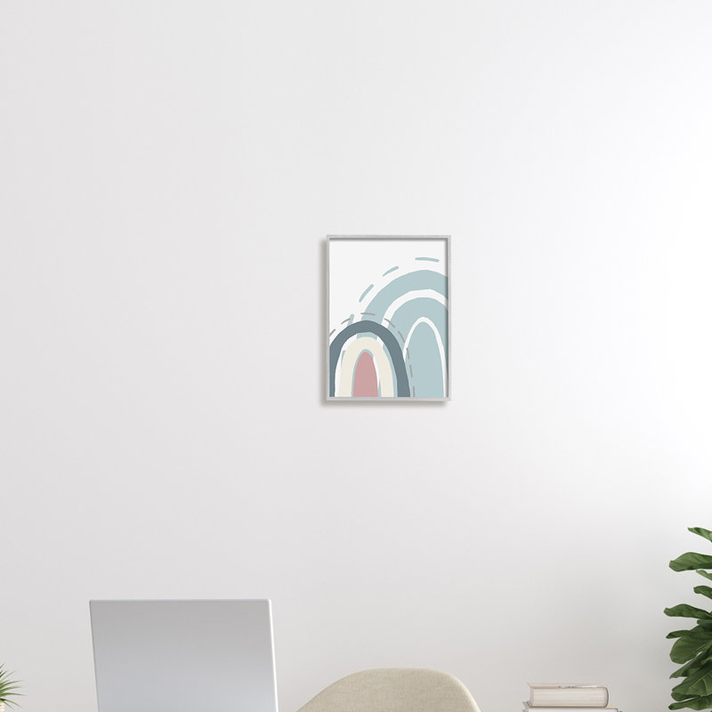 «Blue Double Rainbow Abstract Soft Neutral Sky» par Kali Wilson - Peinture, Giclée encadrée noir minuit, H 14 po x l 11 po