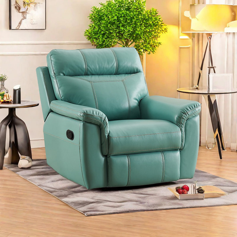 Faux Leather Swivel Recliner, Blue