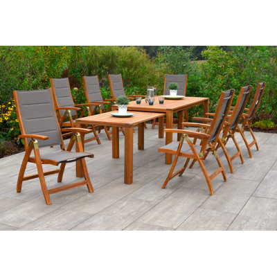 Henryville 8 - Person Acacia Wood Patio Dining Set with Extendable Rectangular Table