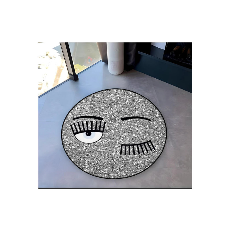 Tapis décoratif moderne tissé avec motif de boule disco, Rond 3 pi 4 po
