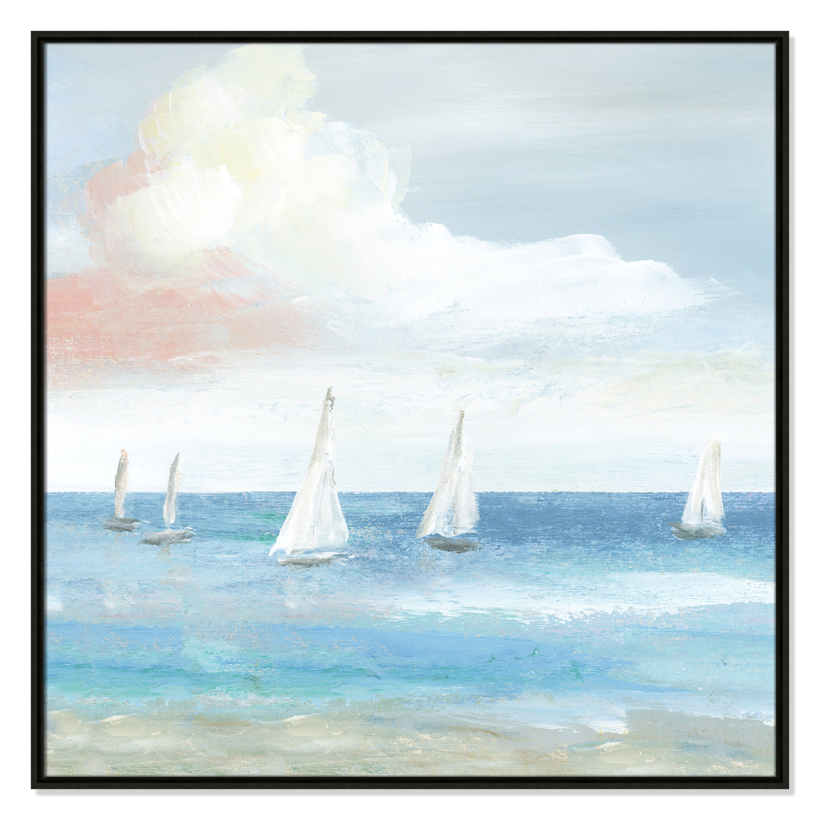 Beach Sail Bliss by Nan - Floater Frame Print on Canvas, 37.5" H x 37.5" W x 2" D, Espresso
