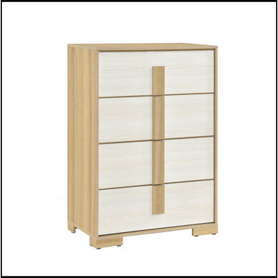 Contemporary Natural And White Finish 4-Drawer Storage Chest Wooden Bedroom Furniture 1Pc