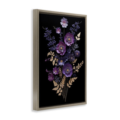 Cadre dimensionnel fleurs mauves flottantes, design par Heidi Kuntz
