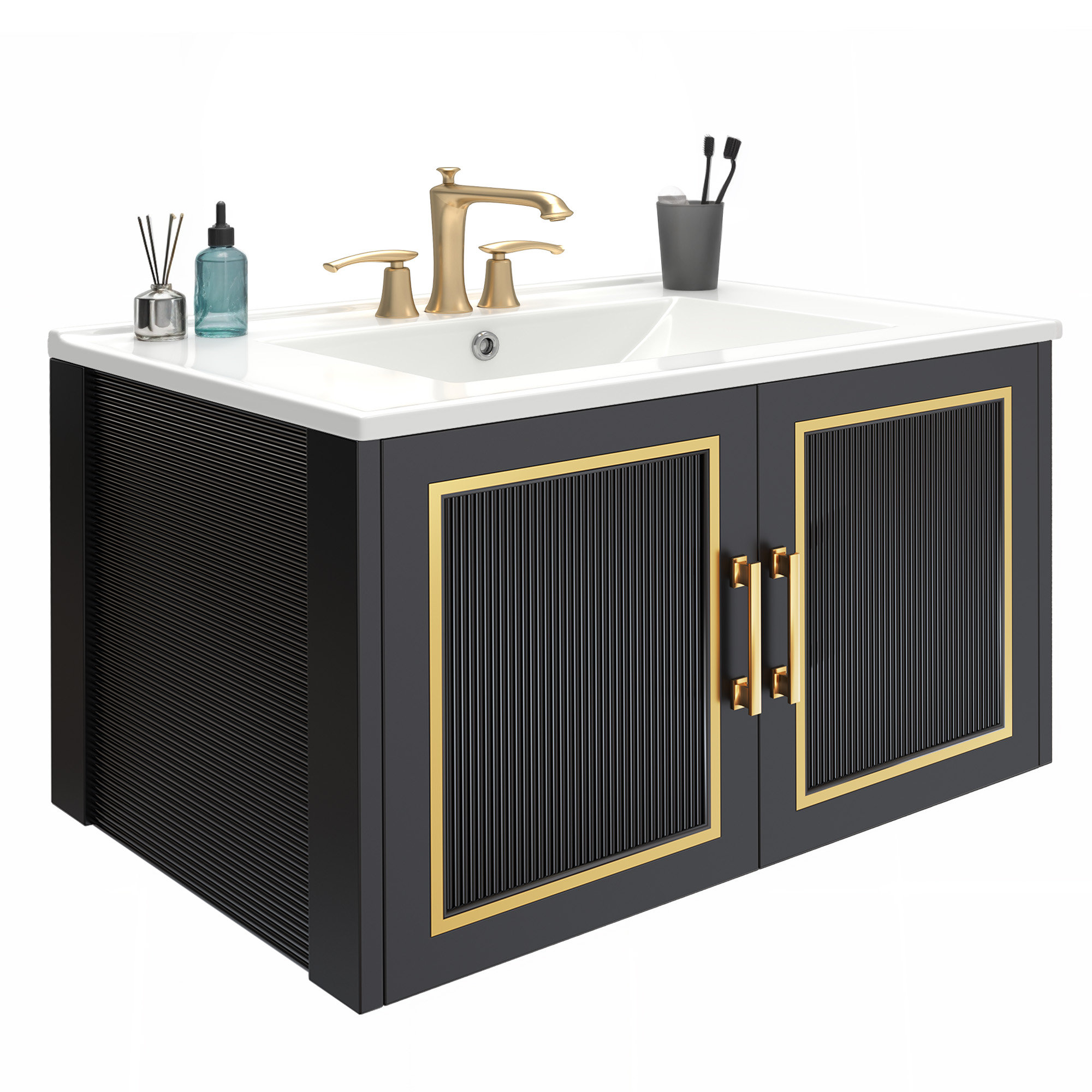 Mercer41 Modern Floating Wall-Mount Bathroom Vanity with Integrated ...