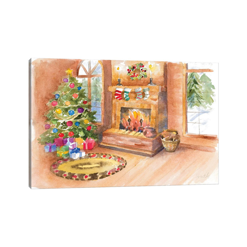Santa's Fireplace And Tree Scene by Lanie Loreth - Wrapped Canvas Gallery-Wrapped Canvas Giclée