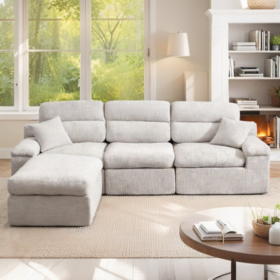 110" Chenille Modular Cloud Couch L-Shaped Sectional With Ottoman & Pillows