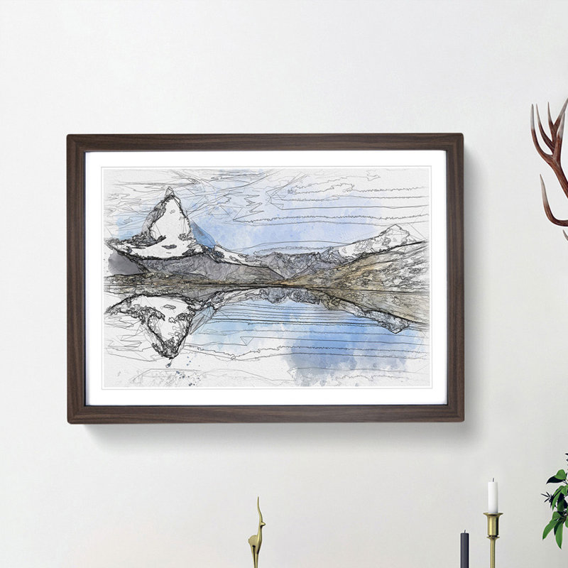 Matterhorn Mountain in Zermatt Switzerland - Picture Frame Graphic Art Print, 62cm H x 87cm W x 2cm D, Walnut Framed