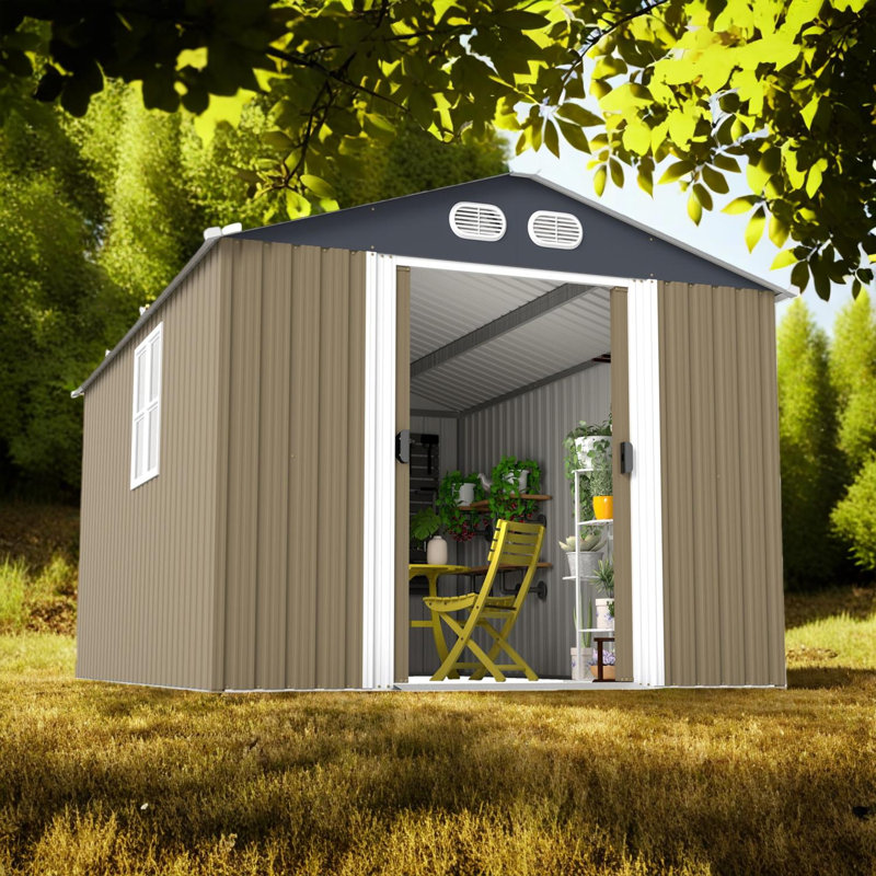Remise de rangement extérieure en métal 8 x 12 pi avec porte verrouillable et fonctions de ventilation