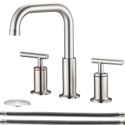 Robinet de salle de bain en nickel brossé - 8 po Répandu, débit de 1,5 gallon par minute, bec à grand arc, débit d'eau dense, laiton massif 8,58 facile à installer, poignée à levier, égouttoir, installation à 3, bonde escamotable