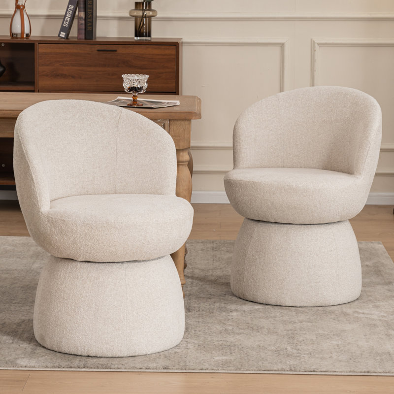 Modern Upholstered Dining Chairs, Boucle Fabric Swivel Barrel Chairs, Wingback Side Chairs, Vanity Chairs, Beige