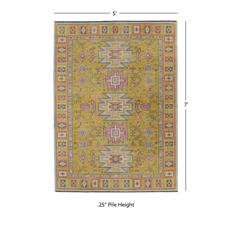 Laurel Sivas Machine Woven Polyester Area Rug in Yellow, Rectangle 5' x 7'
