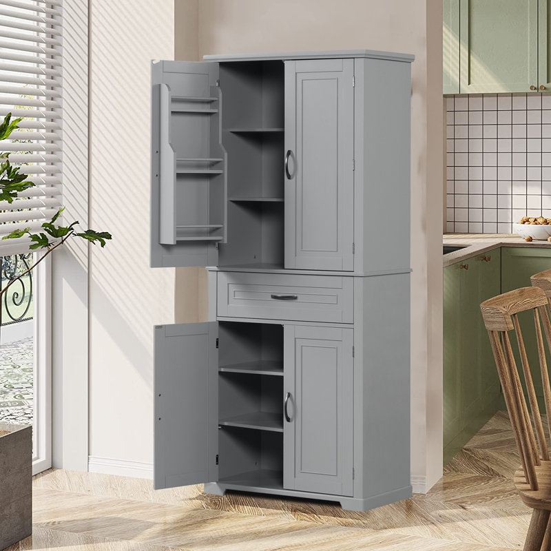 Dorry 72"H Bathroom Storage Cabinet with Adjustable Shelf and Drawer Multiple Storage Space Closet System, Gray