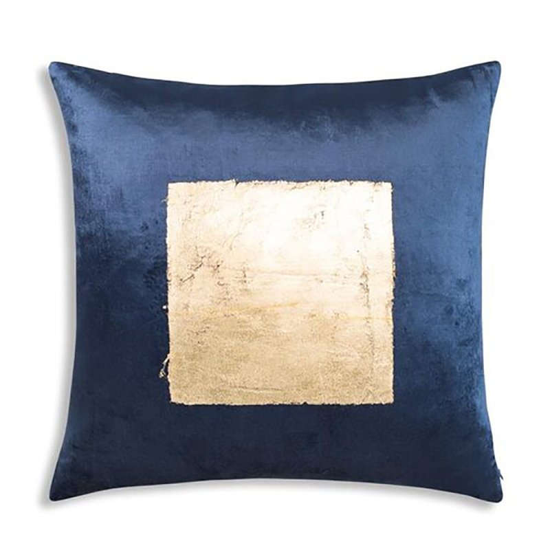 Verona Square Velvet Pillow Cover & Insert,  Navy/Gold