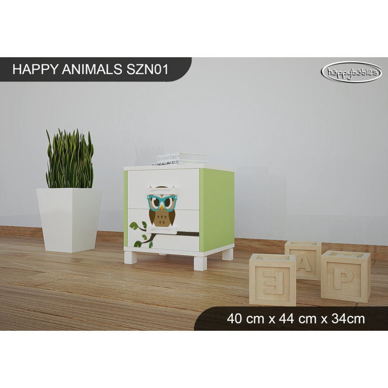 2 Drawer Nightstand, White/Green