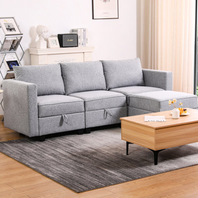 Petite méridienne modulaire en L modulaire 3 places convertible avec siège gris, 4 sièges, toile de jute Dawn Grey, profondeur de 87 po, largeur de 57 po, hauteur de 29 po, poids de 175 lb, configurations de module polyvalentes, rangement doux