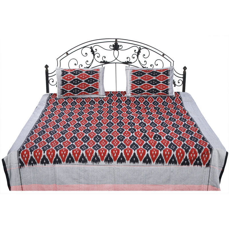 Multicolor Ikat Handloom Bedspread – Artisan Woven Cotton Pochampally Geometric Pattern Coverlet
