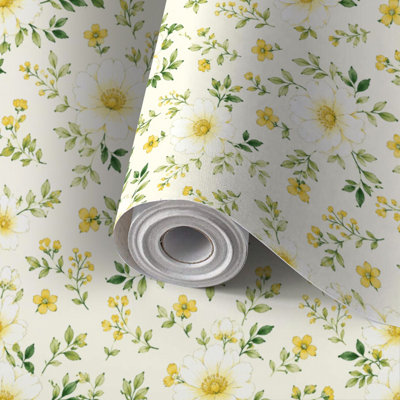 Papier peint auto-adhésif à motif de petites fleurs autocollantes et amovibles 17,7 po x 118 po (45 x 300 cm)