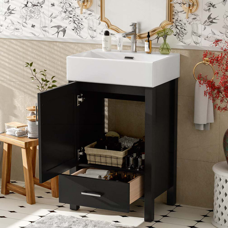 Meuble-lavabo de salle de bain avec lavabo en céramique, Noir