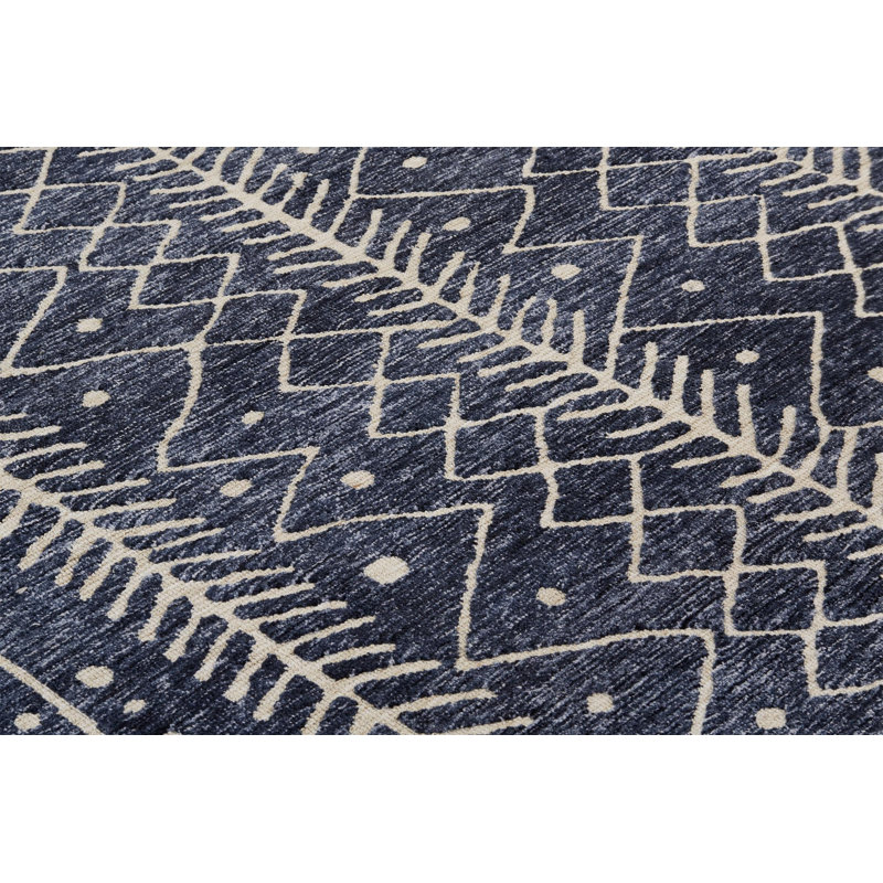Tapis bleu à motif géométrique tissé à la machine, Rectangle 2 pi x 3 pi