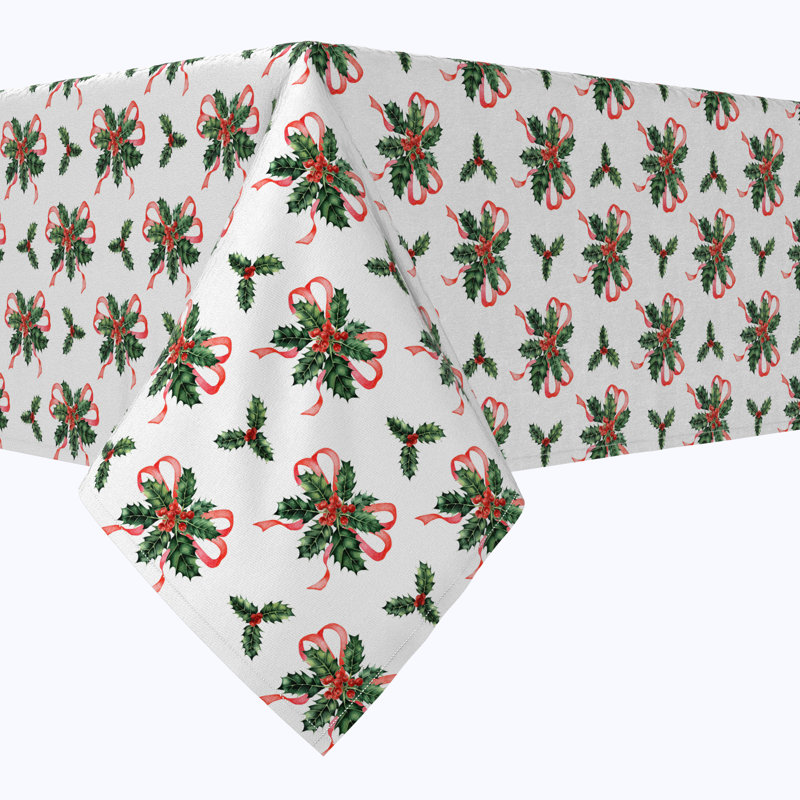 Elliemarie  Rectangular Tablecloth, 100% Cotton, Holly And Ribbons, 84" x 60"