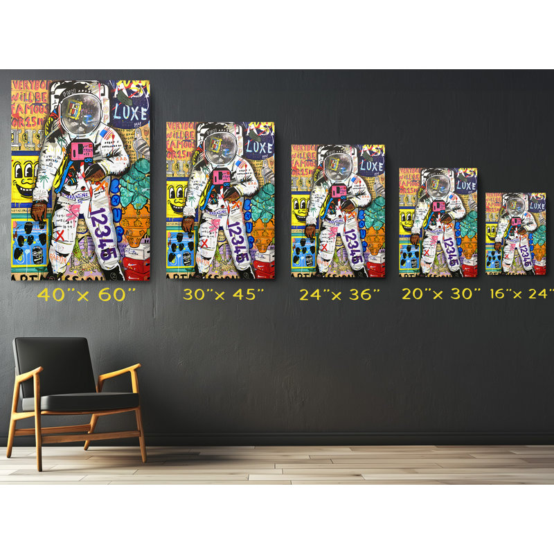 Astronaute Pop Art Street Art, reproduction sur toile, H 45 po x l 30 po