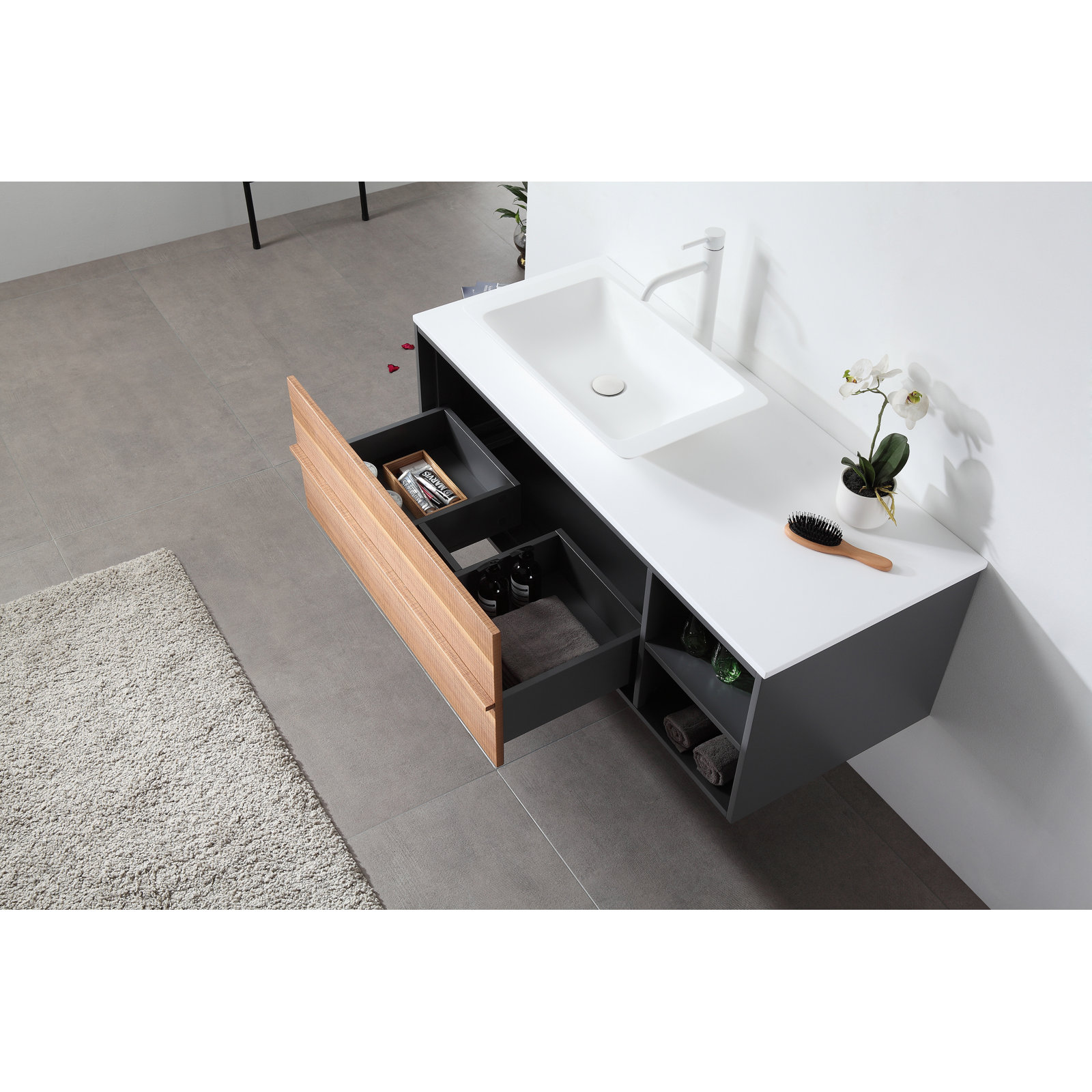 Steinbeck 48" Wall-Mounted Single Bathroom Vanity Set, Gray, White
