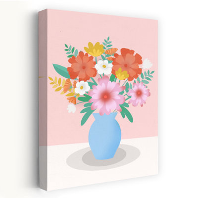 Bouquet de fleurs éclatant dans un vase bleu - Affiche murale moderne et colorée représentant des fleurs et la nature