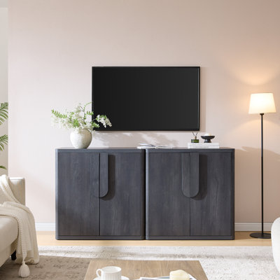69'' Sideboard Buffet Cabinet With 4 Minimalist Doors And Adjustable Shelves, Grey Black